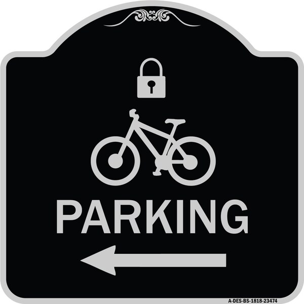 Signmission Parking W/ Lock Cycle & Left Arrow Heavy-Gauge Aluminum Architectural Sign, 18" x 18", BS-1818-23474 A-DES-BS-1818-23474 - main